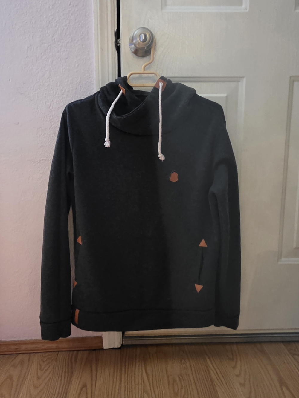 Naketano Small Black Hoodie  with Side Pockets N  Brown Leather Patch